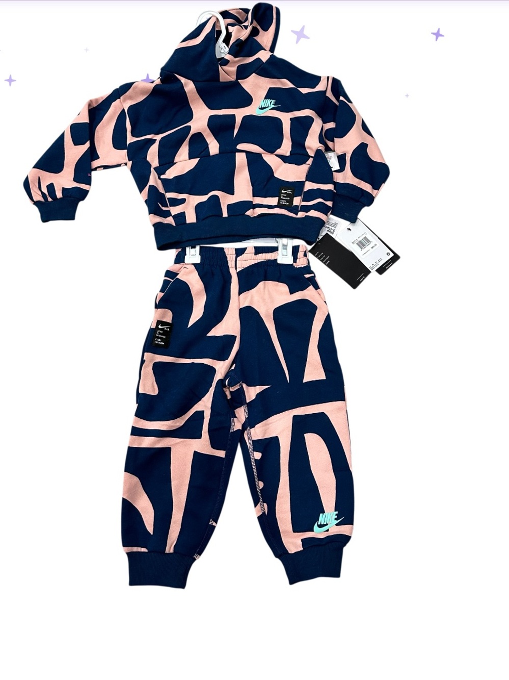 Nike Navy & Pink Graphic Hoodie and Joggers Set - Kids size 4T